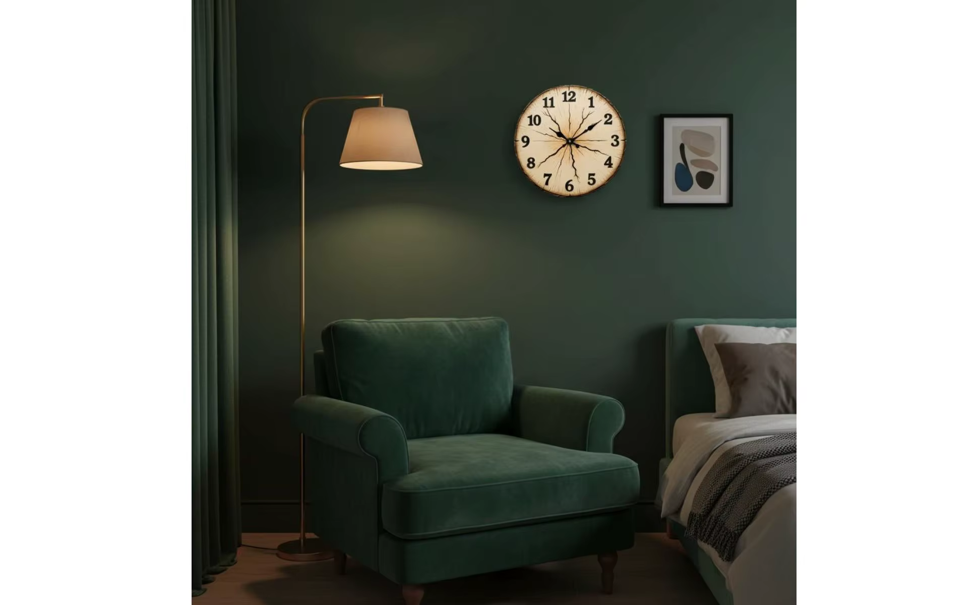 Vista frontal del reloj de pared silencioso de 30 cm con esfera de madera y diseño nórdico