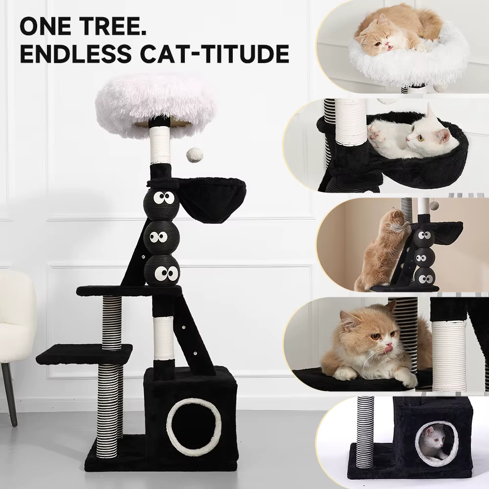 Árbol para Gatos Mediano 125 cm con Rascador y Perchas – Torre Escalera Verde - imagen 5