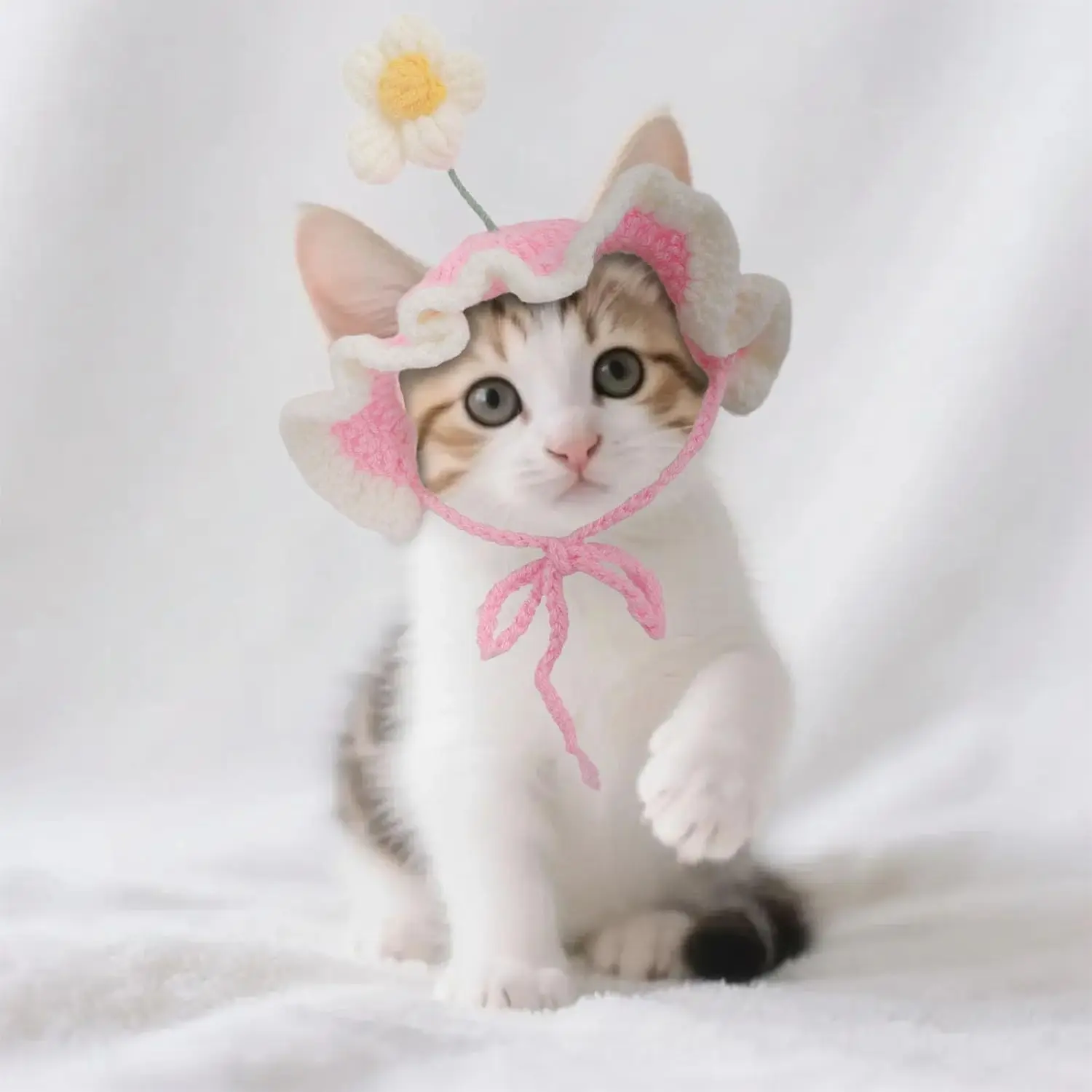 Gorro de lana tejida con flores lindo para disfraz de gato y perro - imagen 4