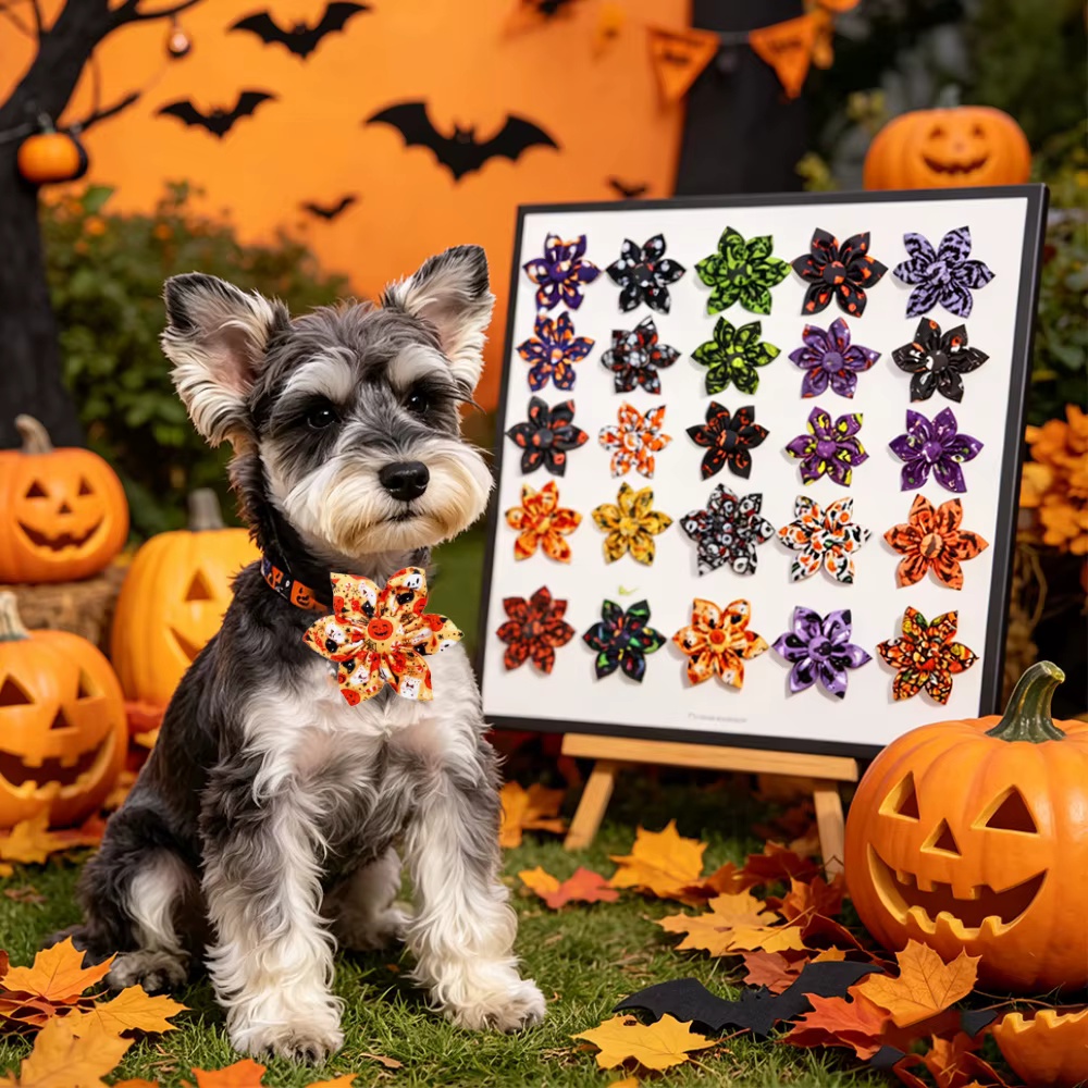 Collar para perros con flores de Halloween y corbatín removible