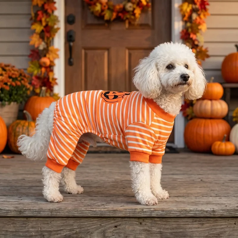 Disfraz calabaza Halloween para perro y gato – Mono naranja y blanco - imagen 2