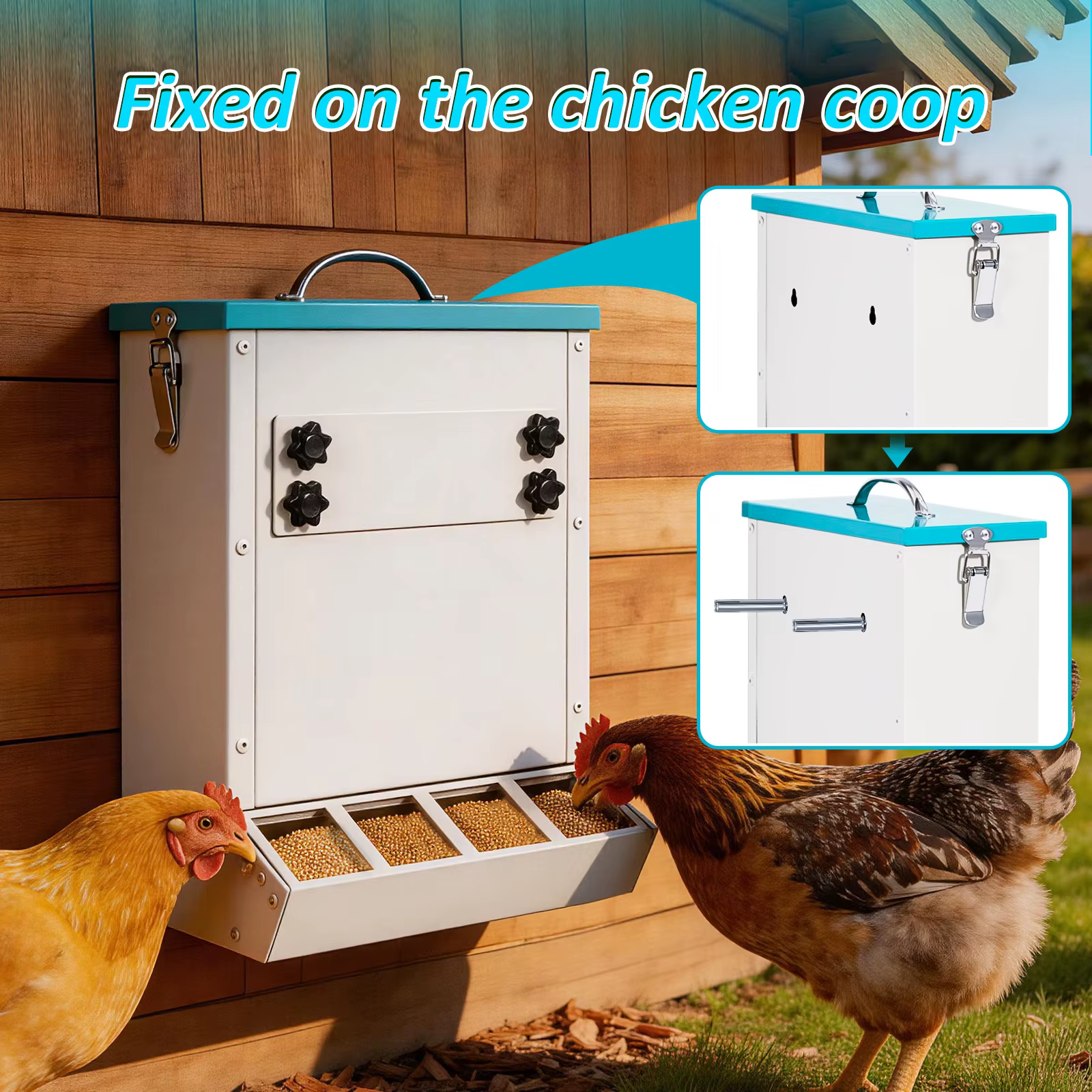 Comedero colgante para aves con tapa y estructura de acero inoxidable - imagen 4