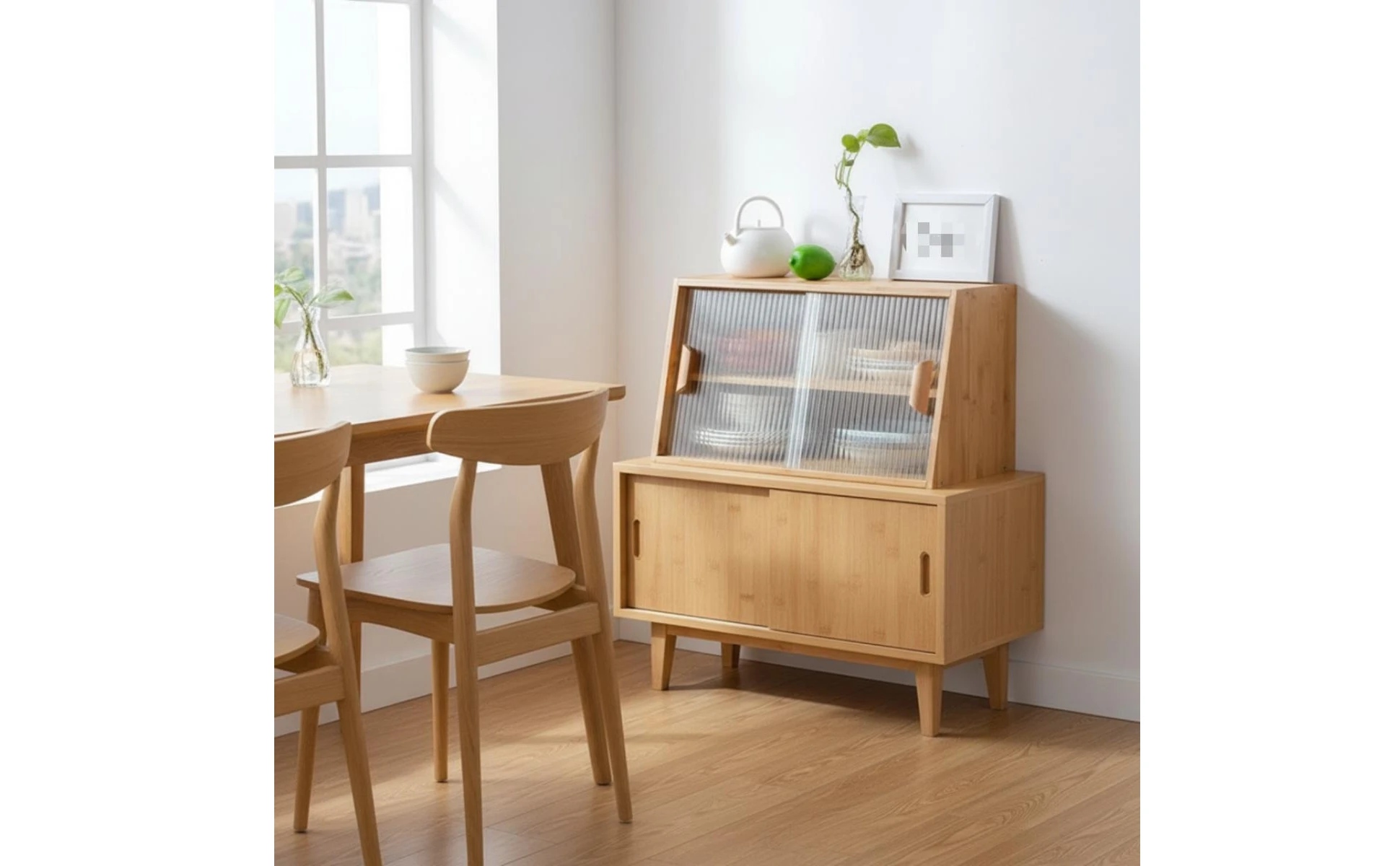 Mueble usado como estación de café en encimera