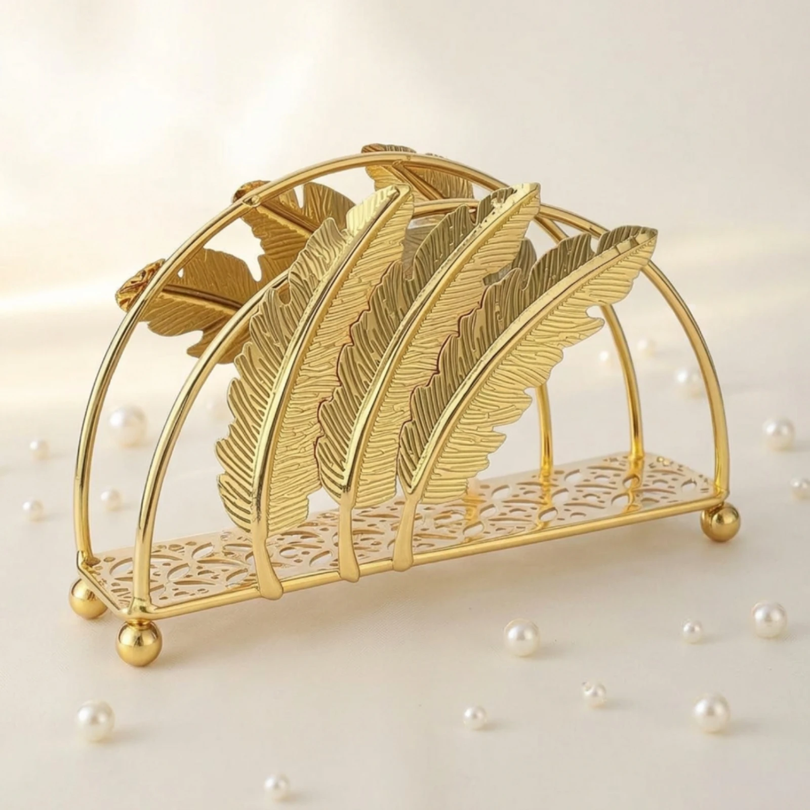 Porta Servilletas Metálico con Plumas – Dispensador Elegante para Mesa - imagen 5