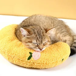Almohada para gatos medio donut súper suave, soporte cuello calmante