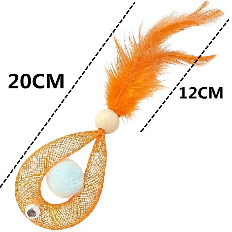 Juguete para gatos pez con plumas visto desde arriba
