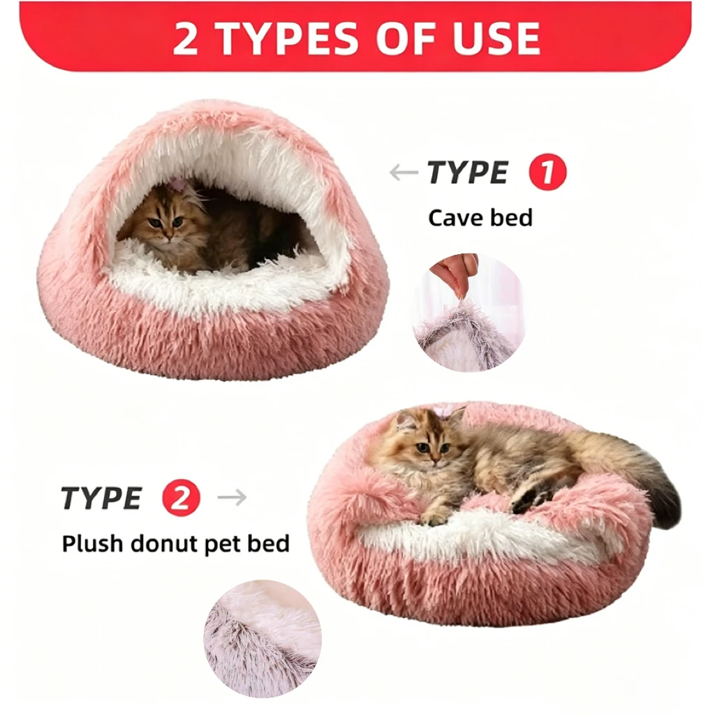 Cama Nido Acogedora para Gatos – Felpa Suave y Cálida - imagen 3