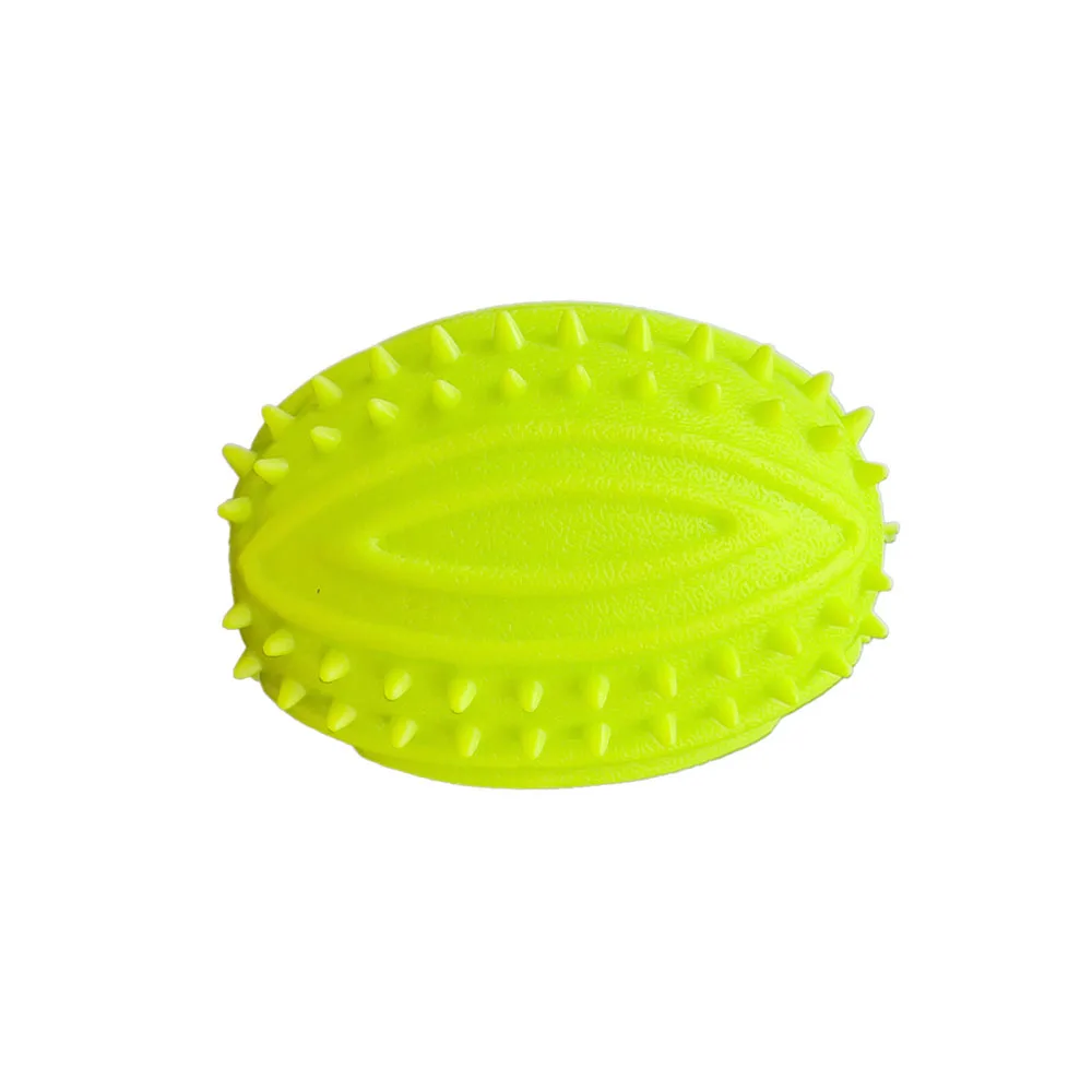 Juguete masticable con forma de rugby y chirriador