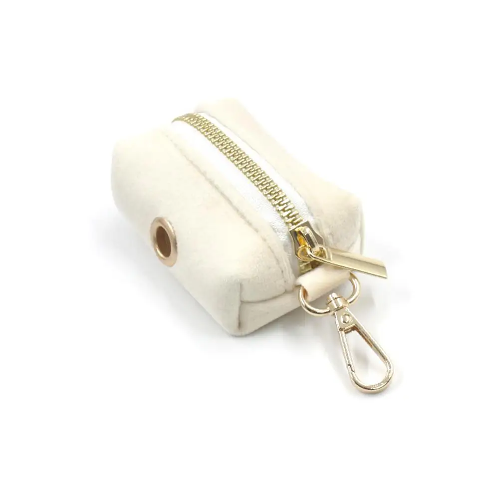 Dispensador bolsas perro terciopelo cremallera dorada – Portabolsas correa