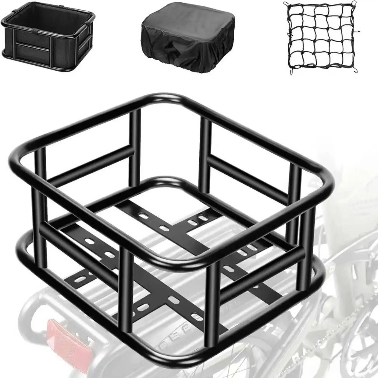 Cesta trasera para bicicleta con cubierta impermeable instalada