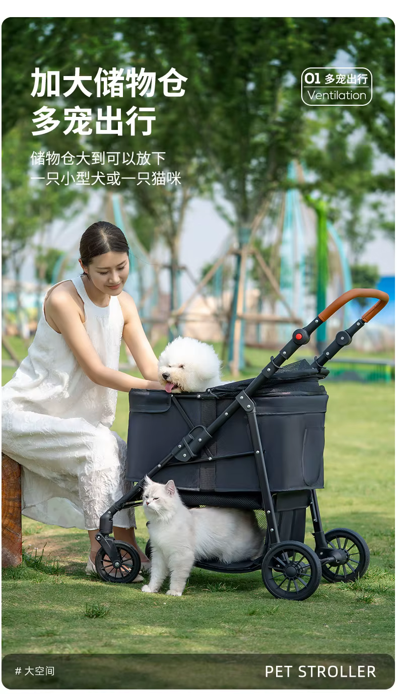 Carrito de paseo para salidas al aire libre con perros y gatos