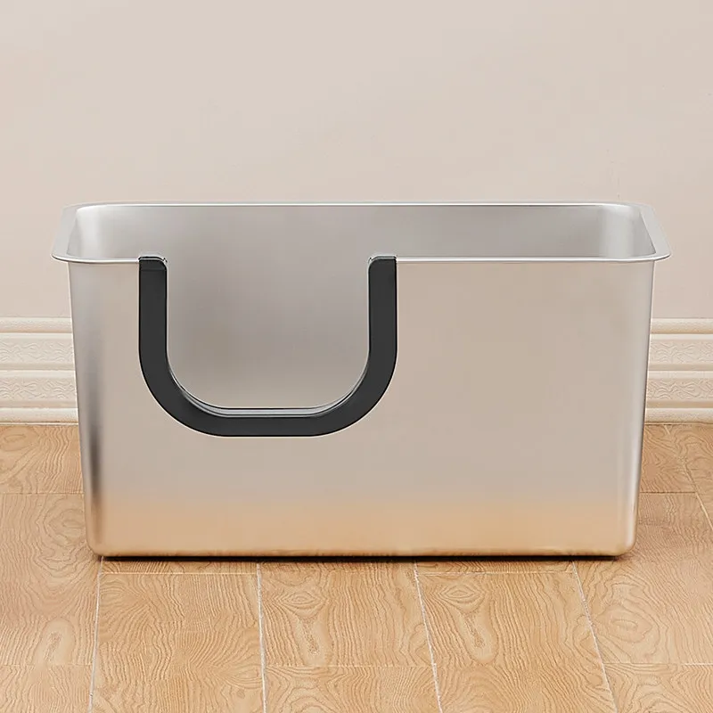 Caja de arena para gatos en acero inoxidable – Antisalpicaduras con entrada U - imagen 2
