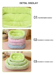 Cama nido floral suave para gatos y perros pequeños