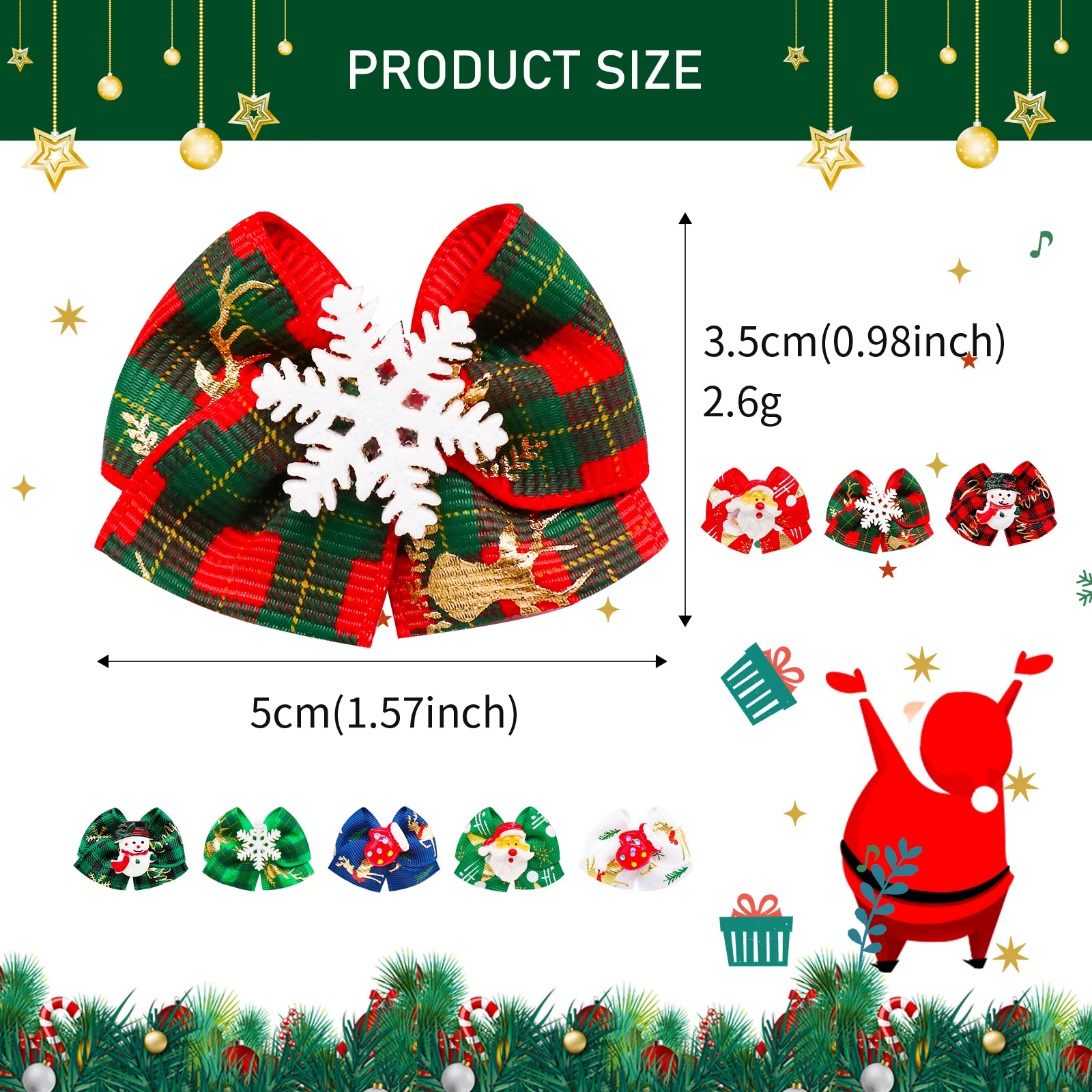Lazos navideños para perros pequeños hechos a mano – Accesorio de pelo - imagen 2