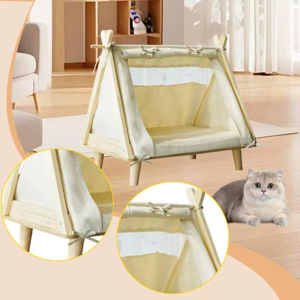 Cama tipi elevada para perros y gatos pequeños – Tienda portátil con cojín - imagen 3