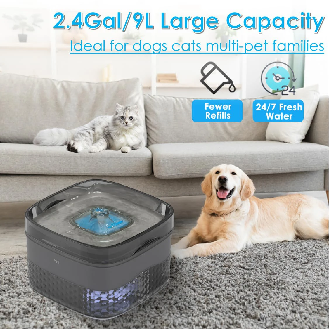 Fuente de agua automática con depósito de gran capacidad