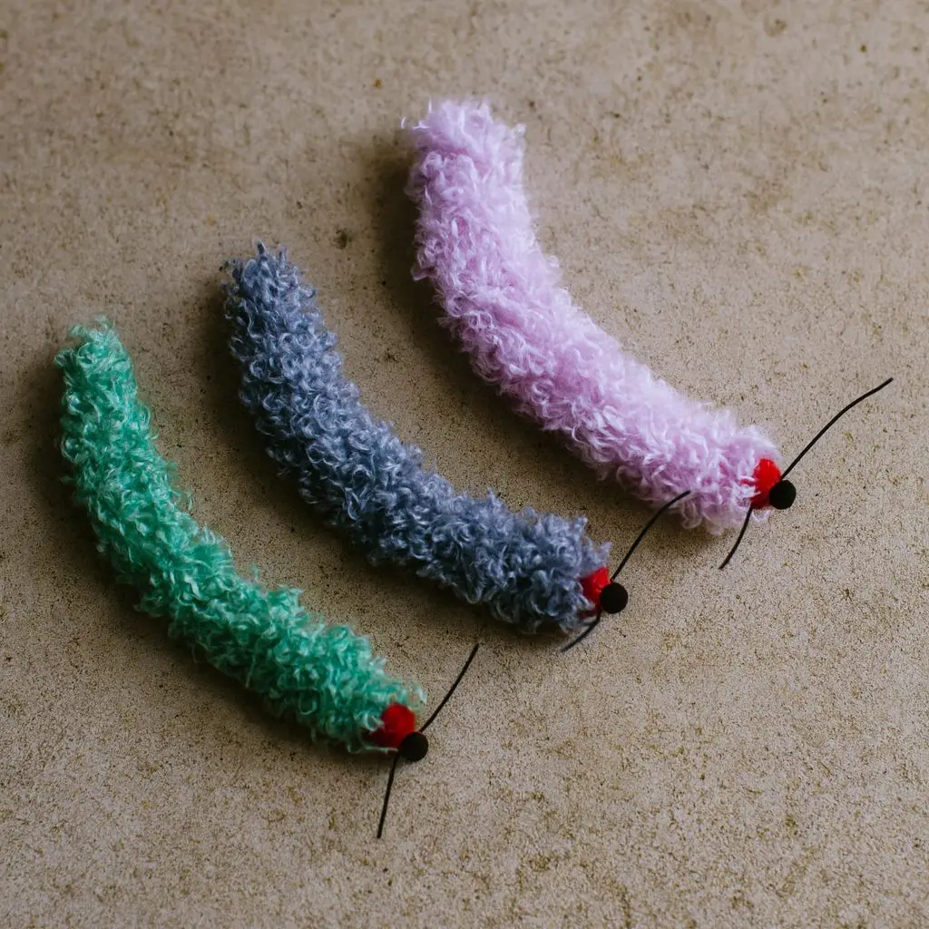 Juguete oruga de peluche en color verde con textura suave