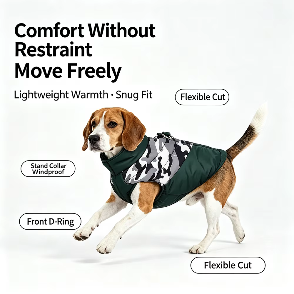 Vista lateral del chaleco en perro