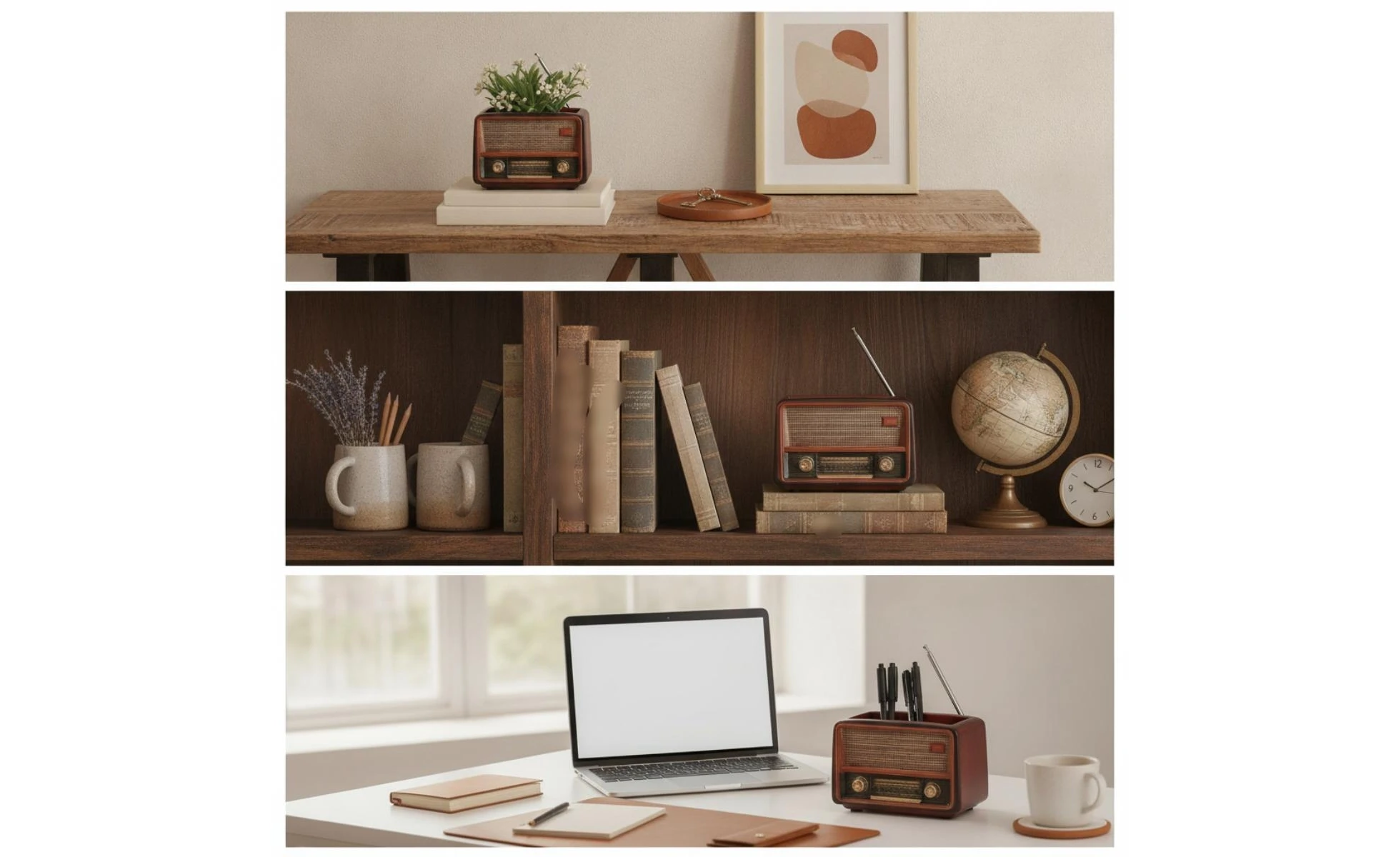Maceta con Radio Vintage - En uso con planta