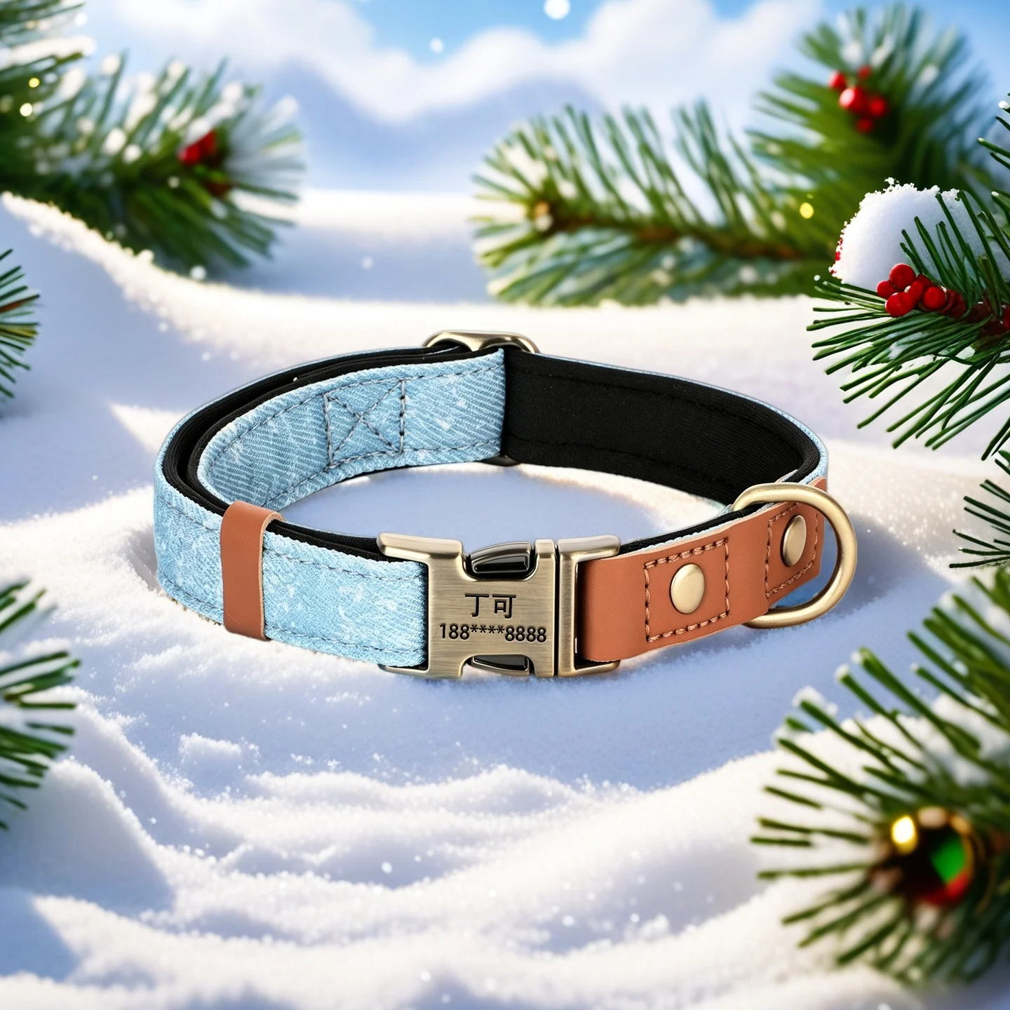 Collar de mezclilla personalizado con grabado para perros, hebilla - imagen 4
