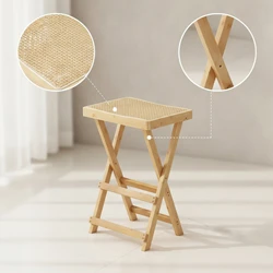 Taburete plegable de bambú con asiento tejido para gatos y perros