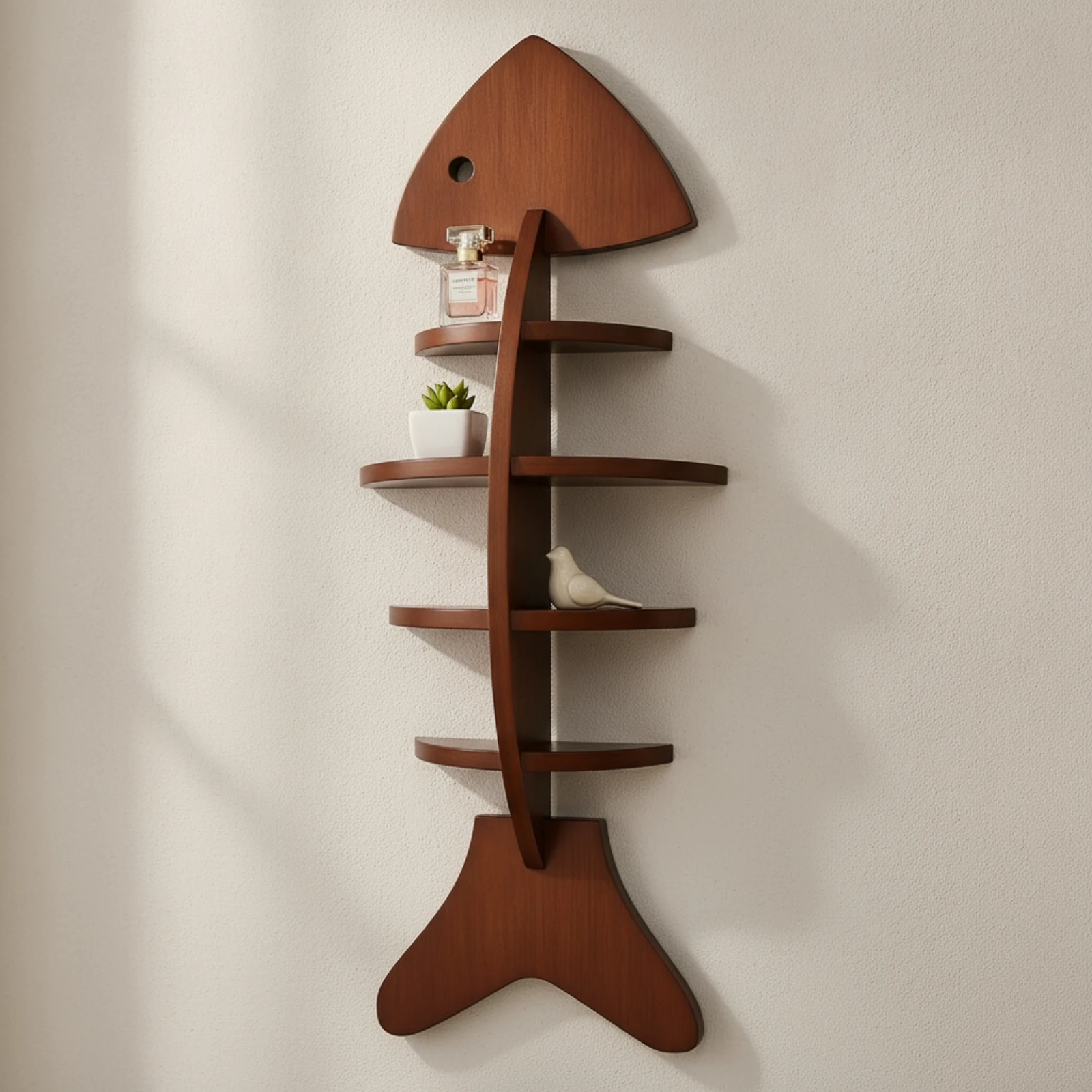 Estante pared gato forma espina pescado madera maciza - imagen 4