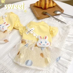 Vestido de verano amarillo para perro y gata con conejito