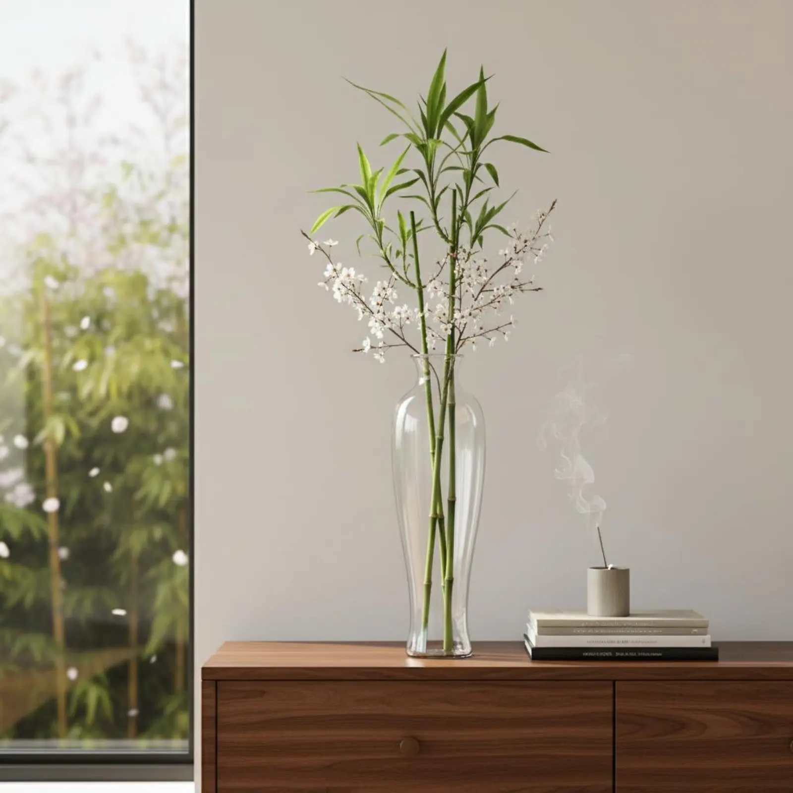 Jarrón de vidrio transparente japonés para mesa, decoración serena - imagen 4