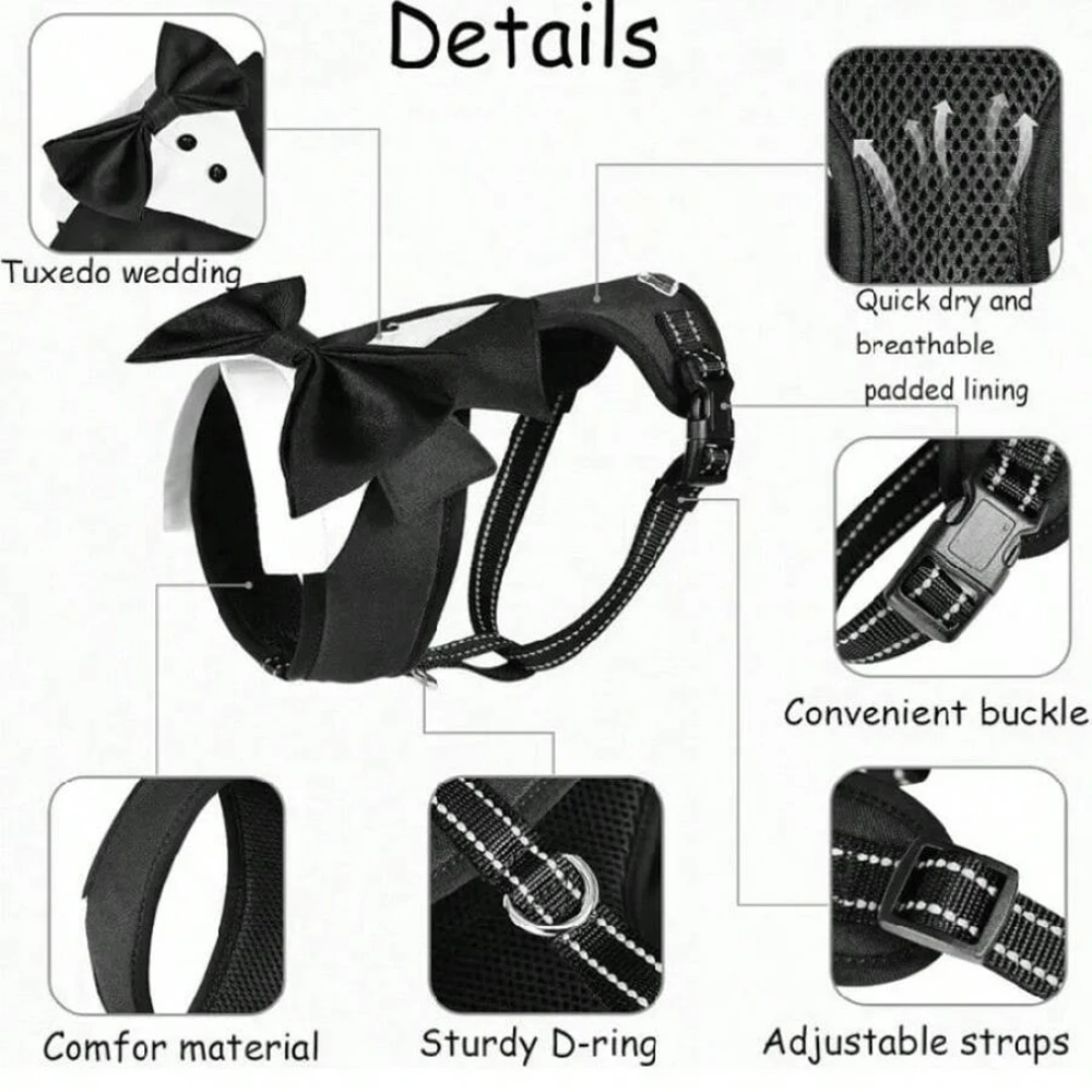 Arnés para perro formal con lazo, ajustable y transpirable