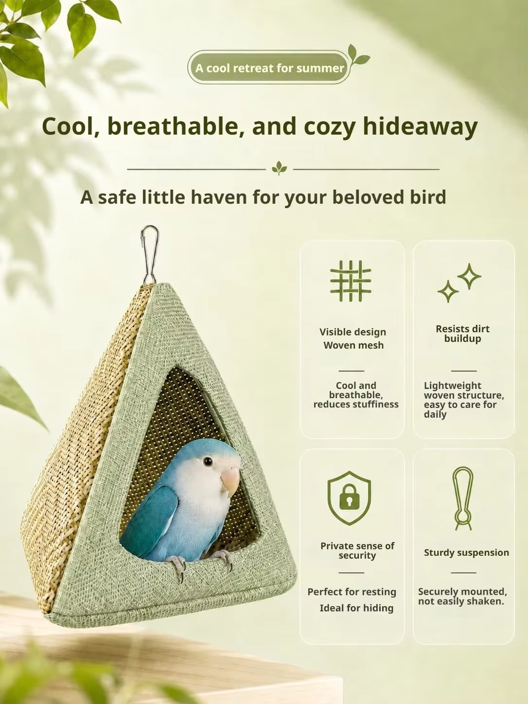 Hamaca colgante para aves en tonos naturales