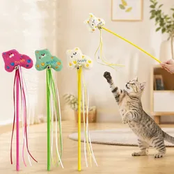 Juguete interactivo para gatos con campana y mango largo