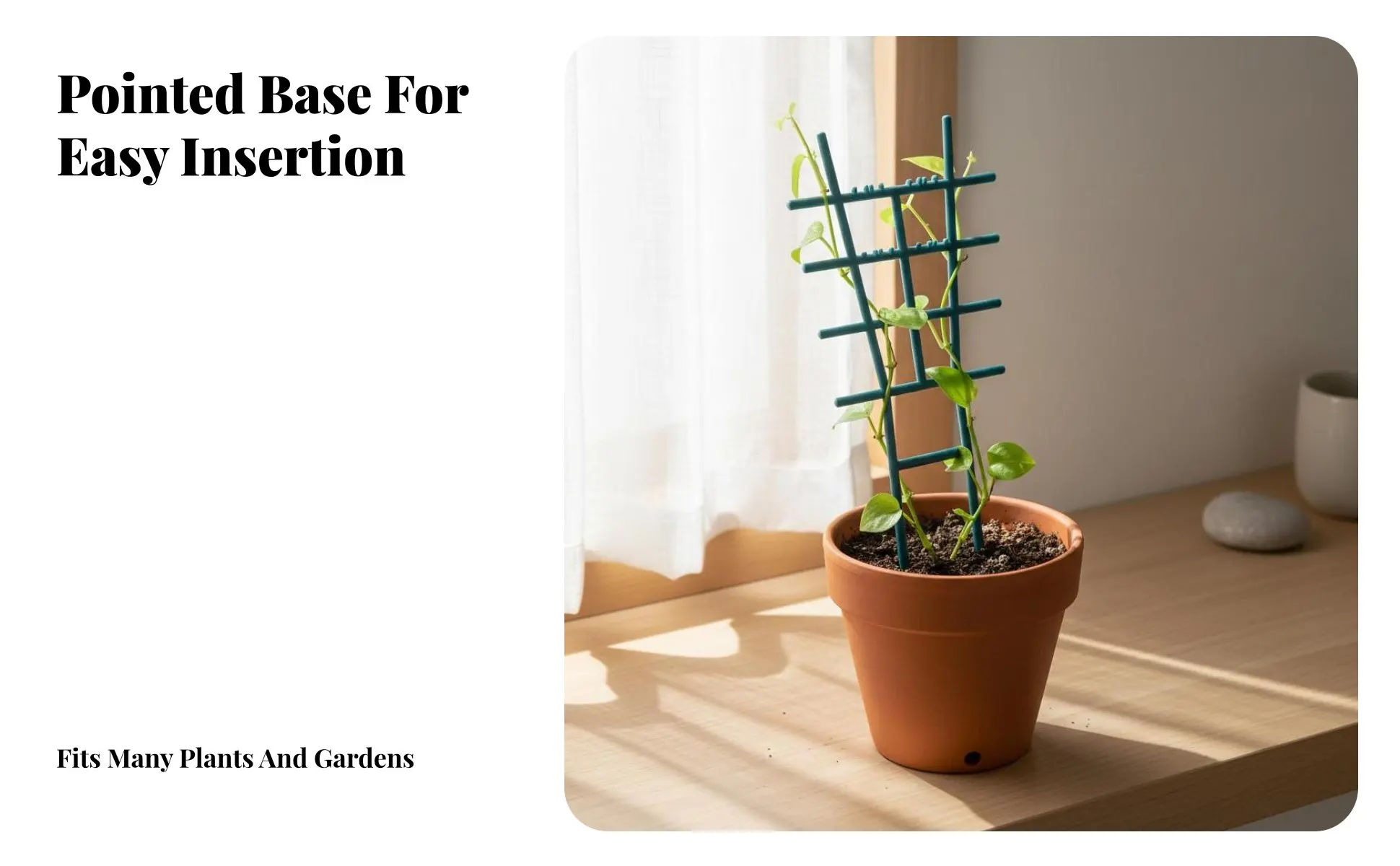 Estructura de plástico con diseño de rejilla para plantas trepadoras en maceta