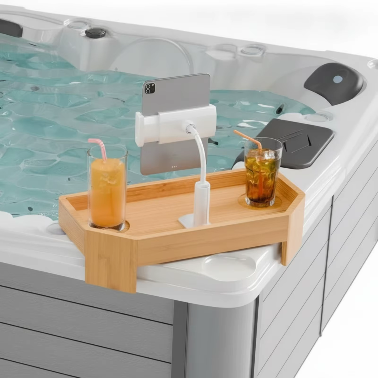 Bandeja Bañera Ajustable para Gatos y Perros – Organizador de Bambú con Soporte Tablet - imagen 5