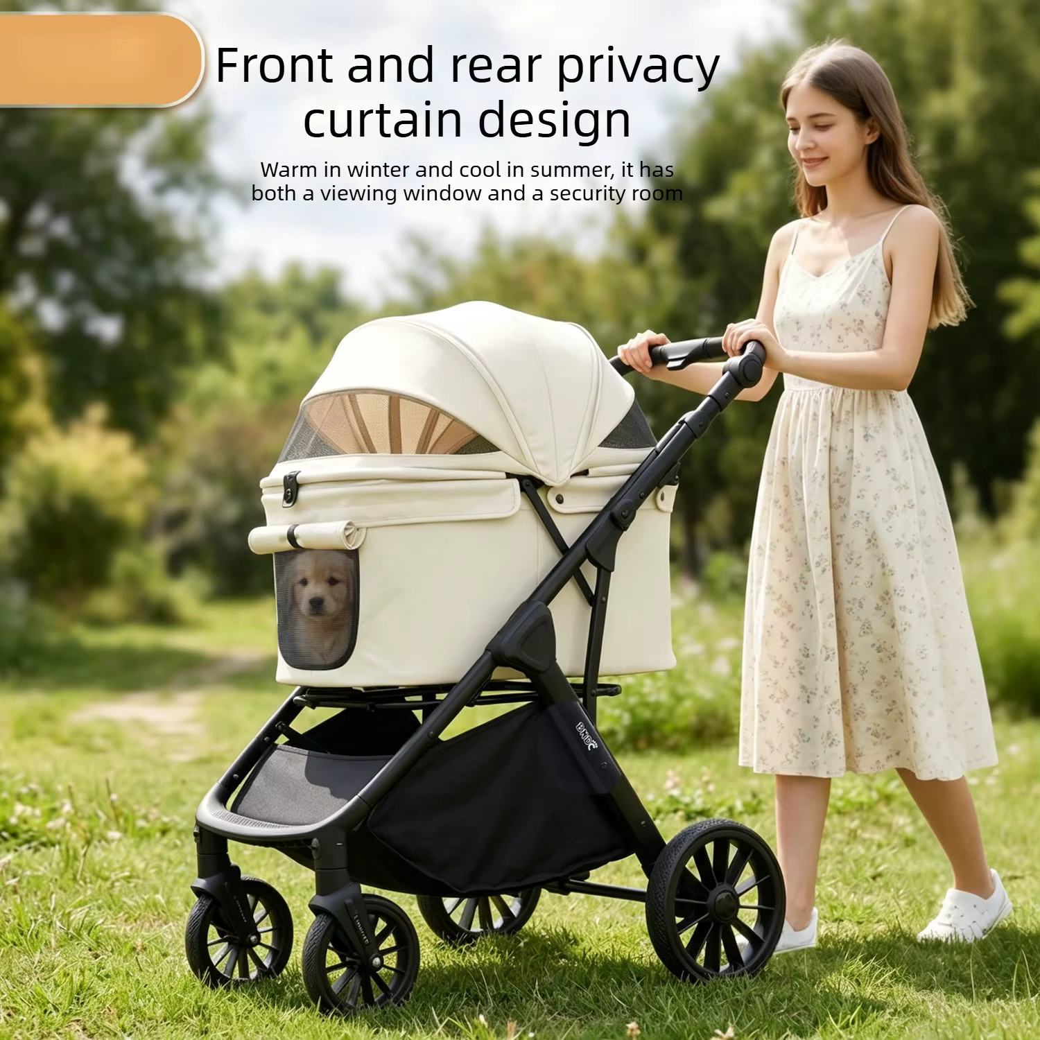 Carrito plegable para perros con freno doble y manejo a un toque - imagen 4