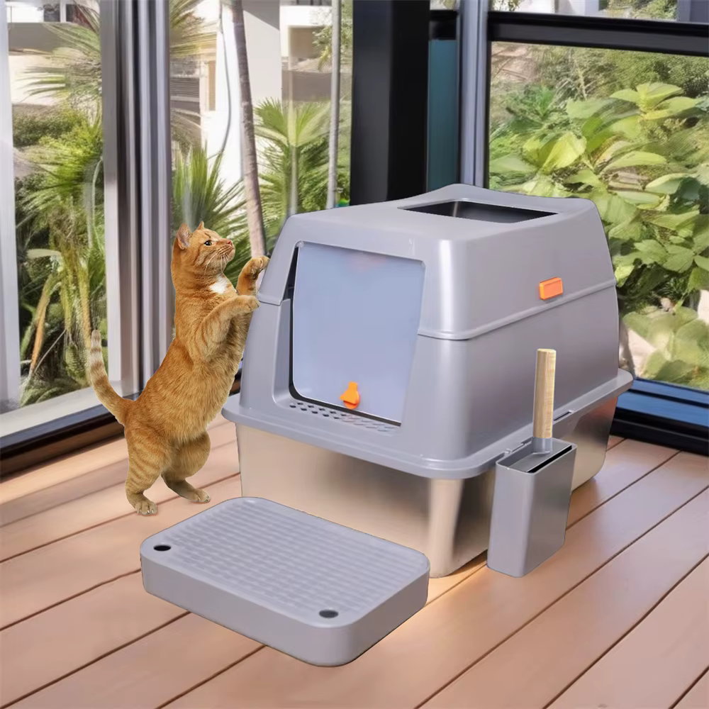 Caja de arena XXL para gatos y cachorros de acero inoxidable cerrada - imagen 4