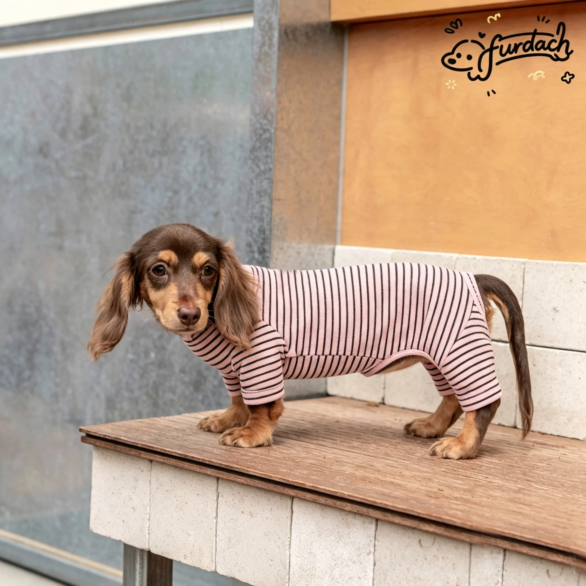 Ropa polar cálida para perros salchicha Dachshund a rayas manga larga - imagen 5
