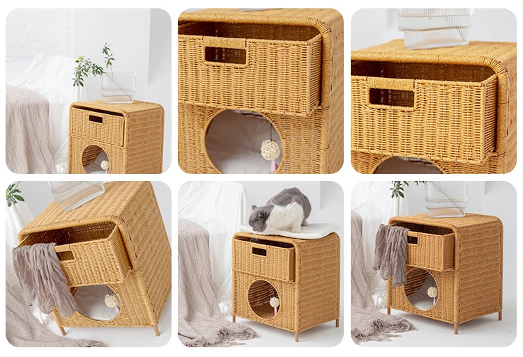 Cama para gatos de ratán con diseño tejido a mano