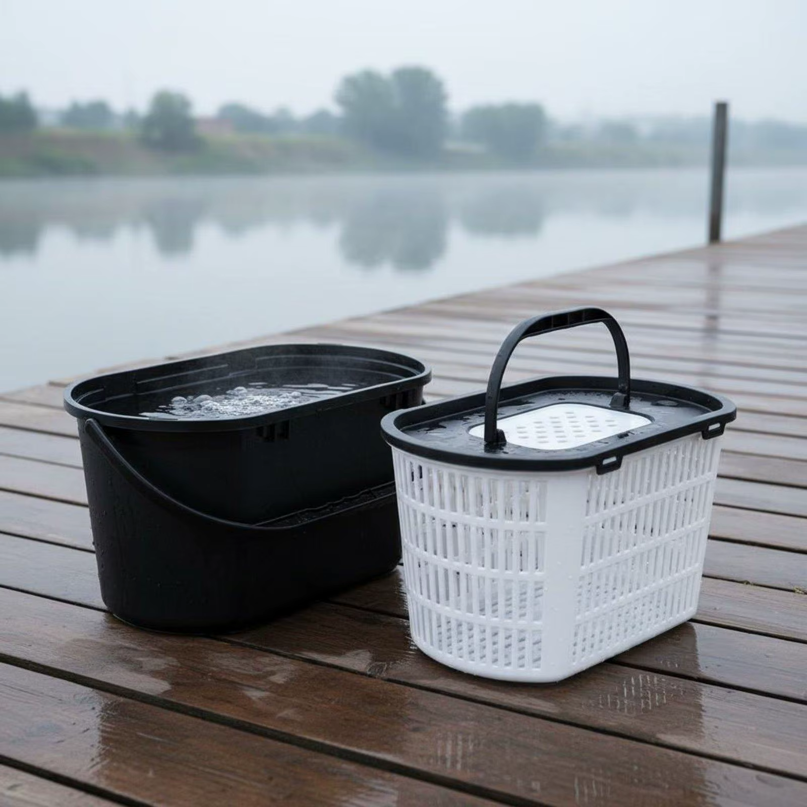 Contenedor de pesca en su versión plegada para mayor portabilidad