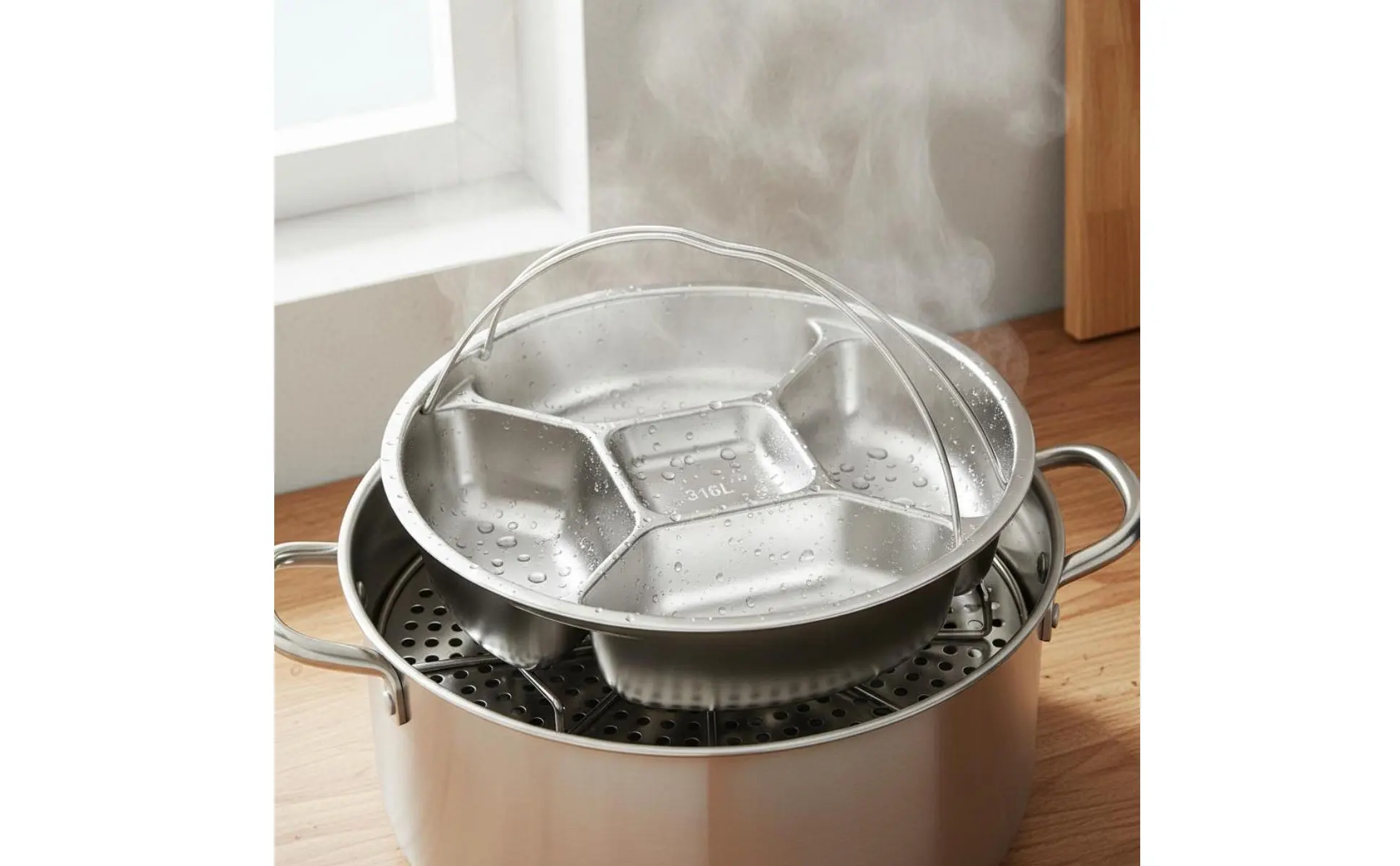 Bandeja multicompartimento para cocinar al vapor