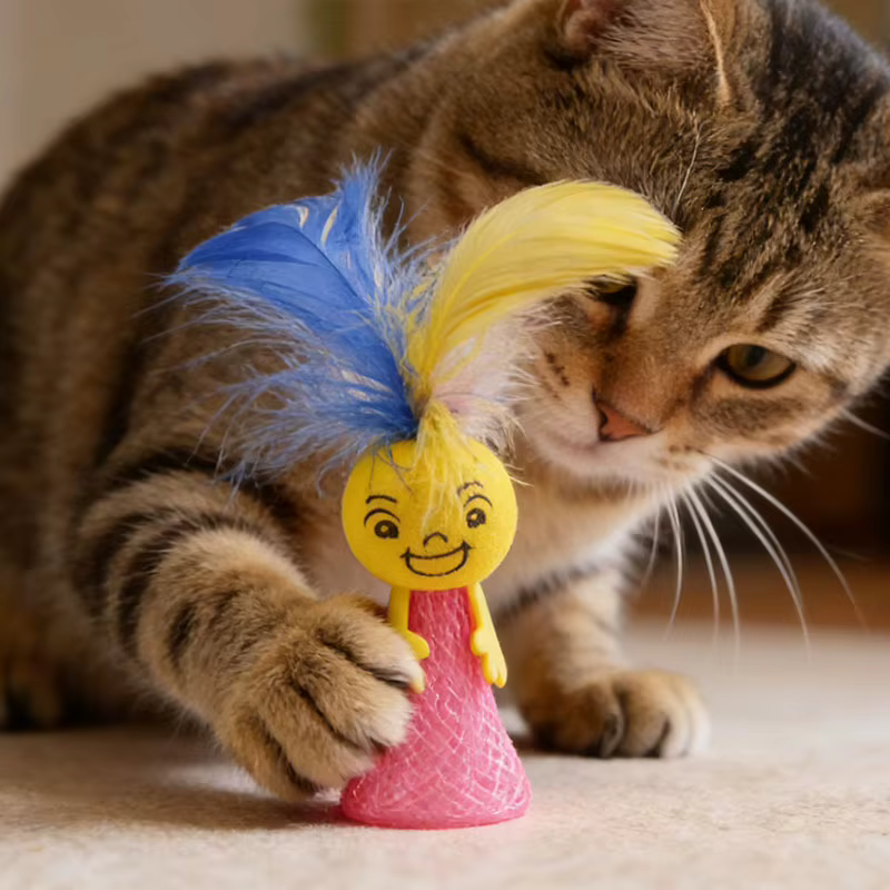 Juguete interactivo para gatos con resorte y plumas – Malla resistente - imagen 2