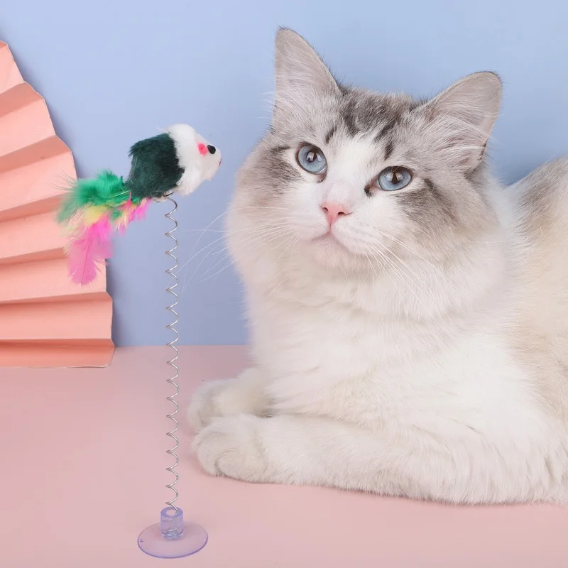 Juguete interactivo para gatos con ratón oscilante y pluma sonora