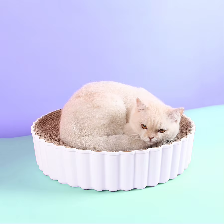 Rascador de Cartón para Gatos con Cama Redonda – Núcleo Reemplazable