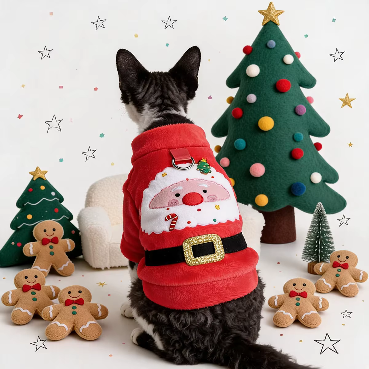 Abrigo Navideño Bordado con Correa para Gatos y Perros - imagen 2