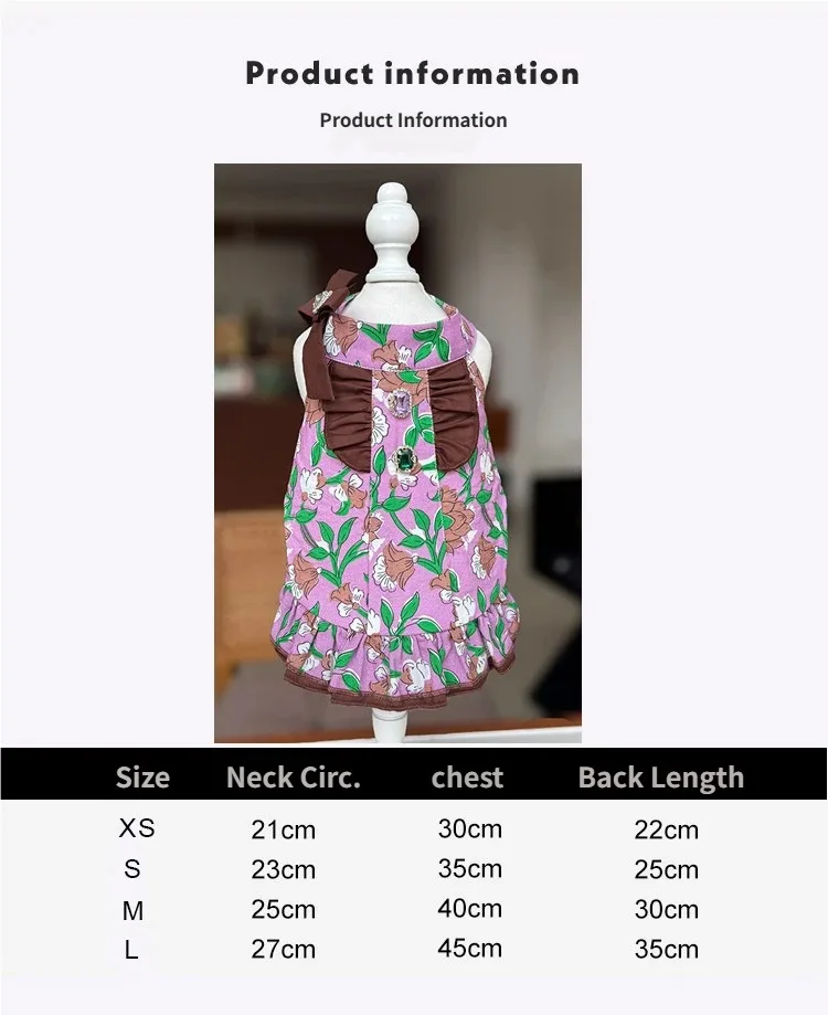 Vestido floral estilo princesa con volantes y lazo para perros pequeños