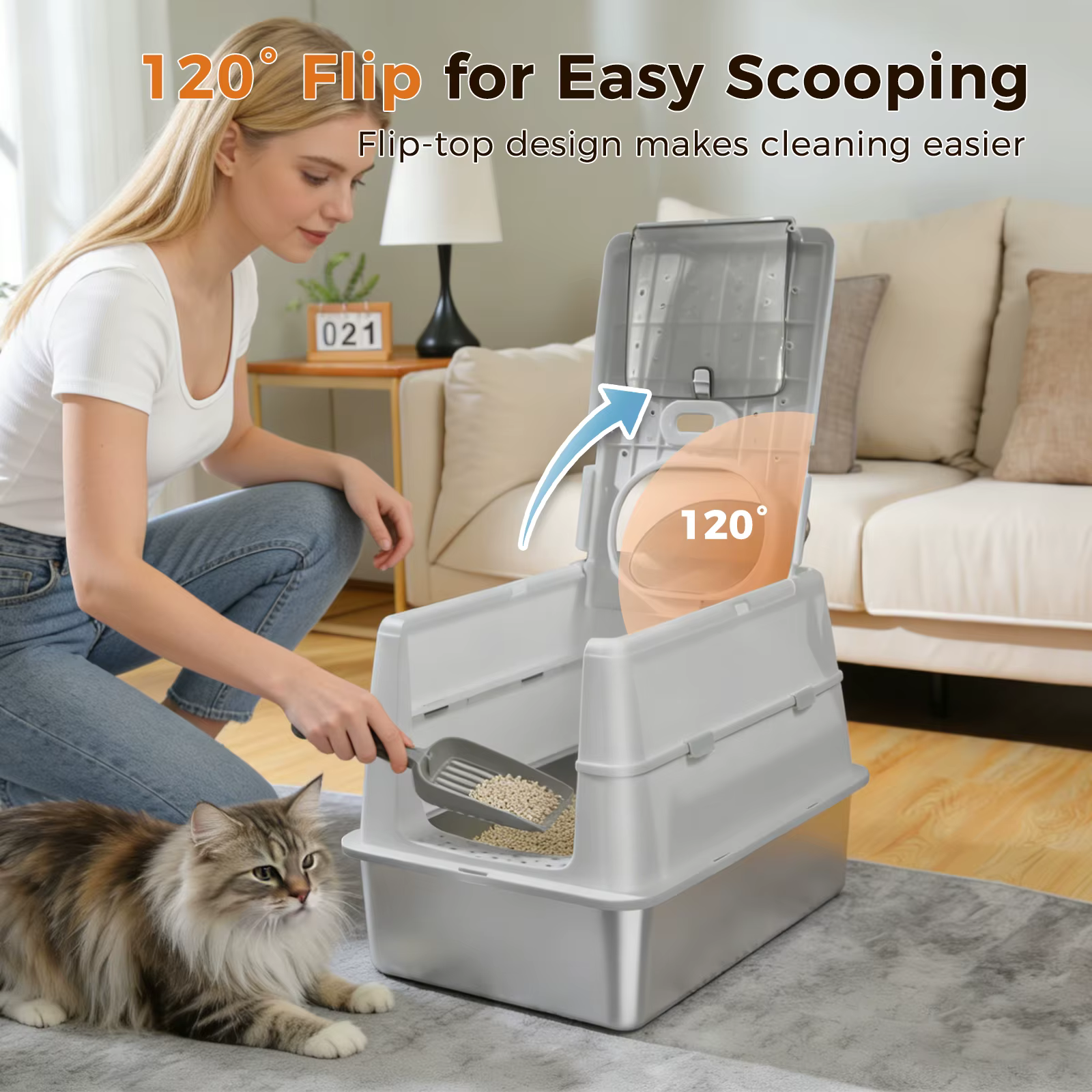 Caja de arena metálica con tapa para gatos grandes
