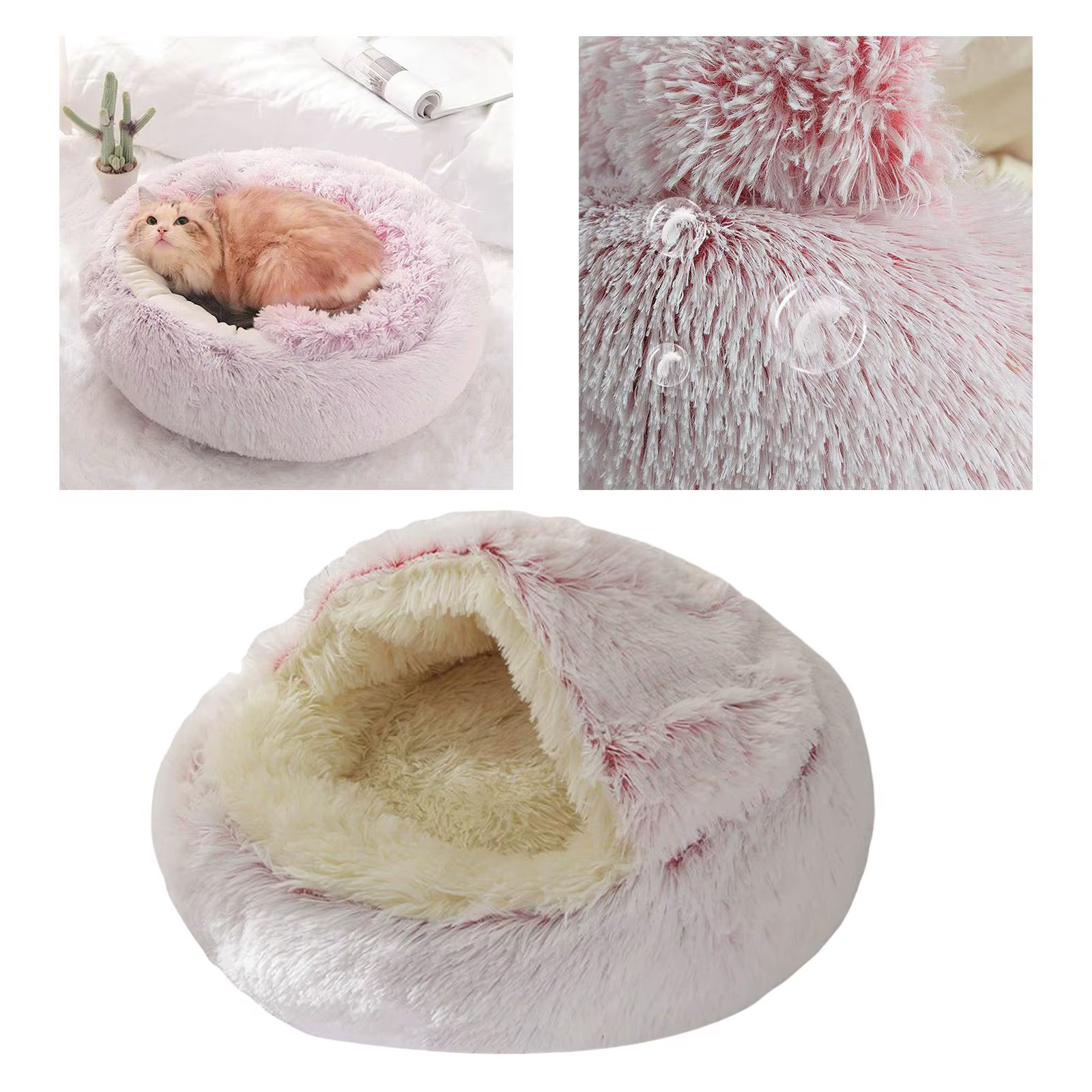 Cama de felpa tipo donut en rosa para gatos