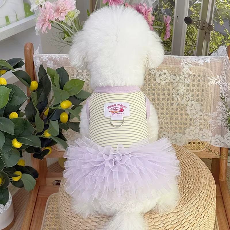 Vestido tutú de verano con anilla D para perros pequeños y gatos