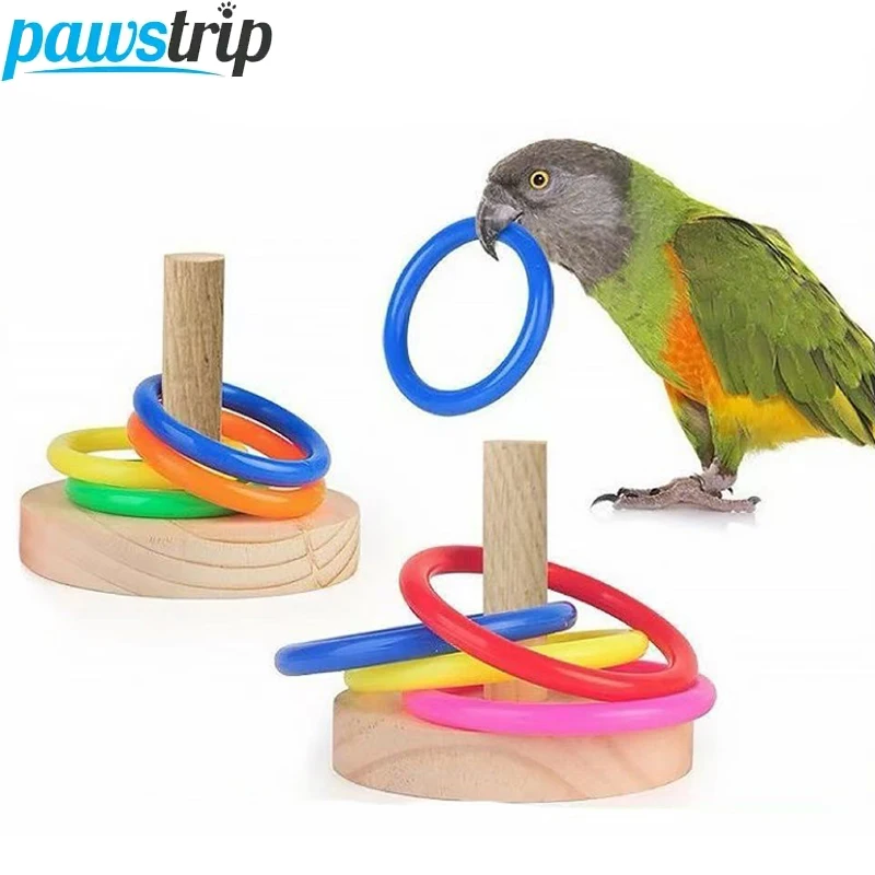 Juguete educativo de anillos de madera para loros y periquitos - imagen 5