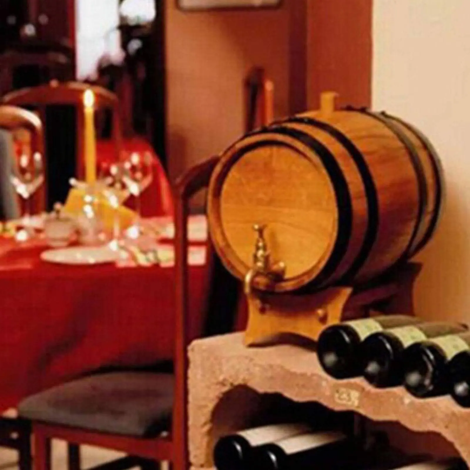 Dispensador de vino en barril de madera con grifo y soporte - imagen 2