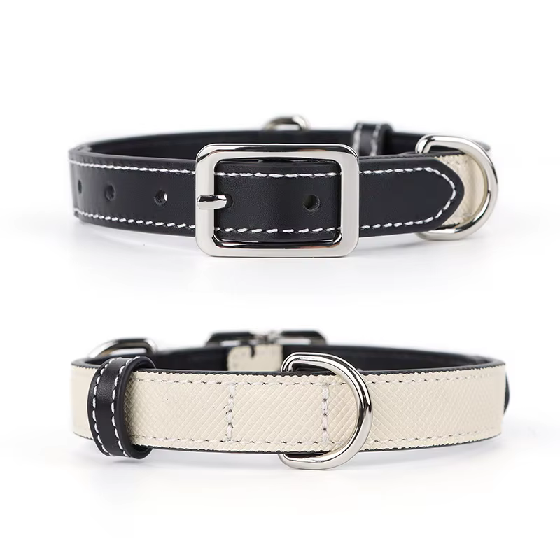 Collar de cuero genuino ajustable de dos tonos para perros - imagen 3
